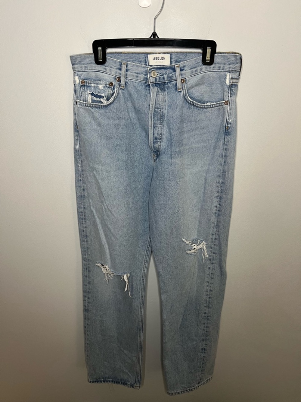 Agolde 90´s Light Wash Straight-Leg woman’s Jeans with Distressed Knees size 28 - Picture 2 of 10